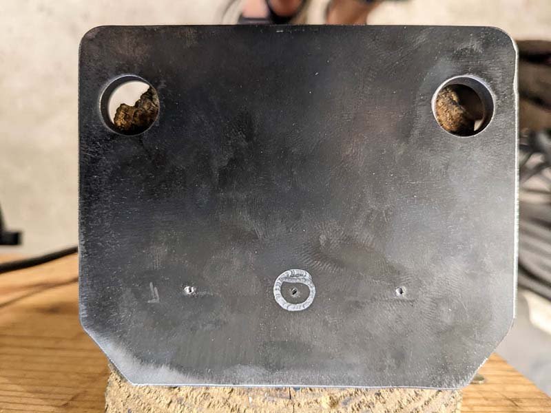 Marking out a steel plate to cut a bracket for the off-road lights